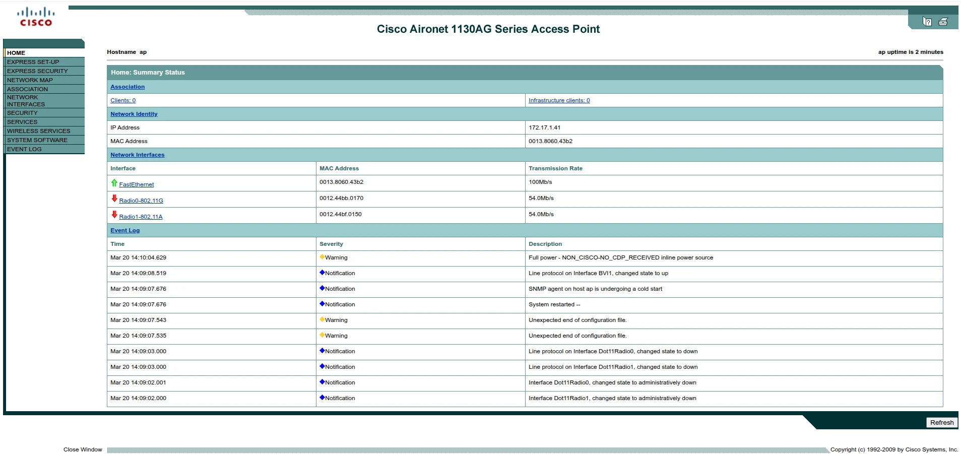 Accueil de l&rsquo;interface web